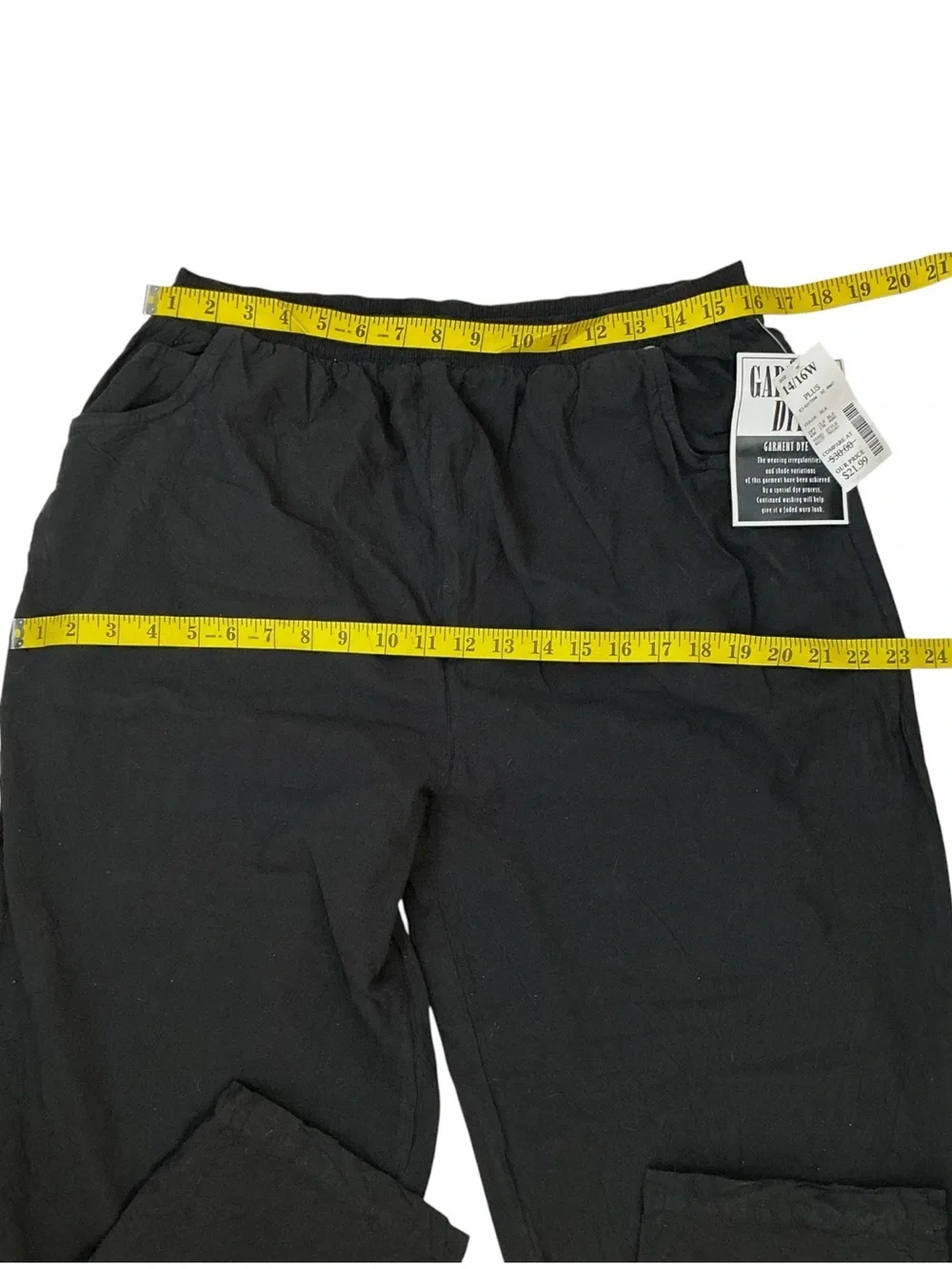 Fashion Bug Black Pants 100% Cotton Pocket Elastic Waist 29” Inseam Plus 14/16